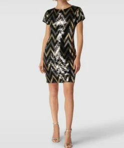 Apricot Minikleid Mit Paillettenbesatz Modell 'PARTY' - Schwarz