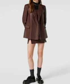 REVIEW Minikleid In Leder-Optik - Mittelbraun