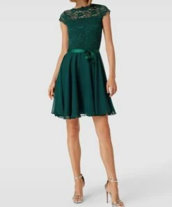 Swing Cocktailkleid Mit Floraler Spitze - Dunkelgrün