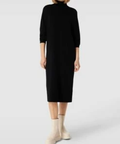 Marc O'Polo Midikleid Mit Schurwoll-Anteil In Melierter Optik - Schwarz