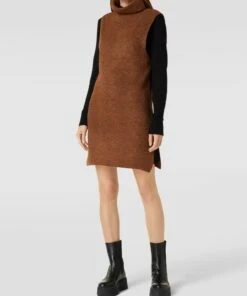 Pieces Strickkleid Mit Rollkragen Modell 'ELLEN' - Cognac