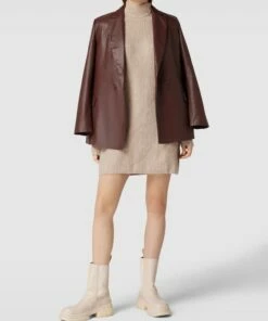 NA-KD Oversized Strickkleid Mit Stehkragen - Sand