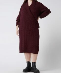 Lauren Ralph Lauren Curve PLUS SIZE Strickkleid In Wickel-Optik - Dunkelrot