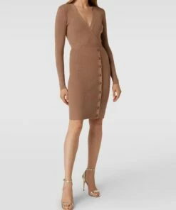 Guess Knielanges Strickkleid In Wickel-Optik Modell 'ALEXANDRA' - Taupe