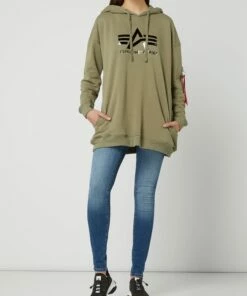 Alpha Industries Oversized Hoodie Mit Logo-Print - Olivgrün