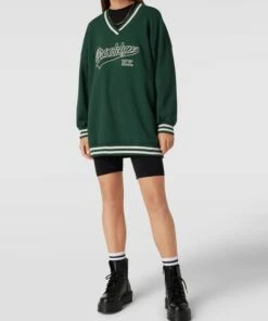 Only Oversized Sweatkleid Mit V-Ausschnitt Modell 'NIA' - Dunkelgrün