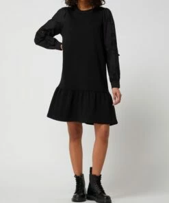 ICHI Sweatkleid Mit Lochstickerei Modell 'Limba' - Schwarz