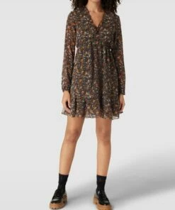 Apricot Minikleid Mit Floralem Allover-Muster - Smaragdgrün