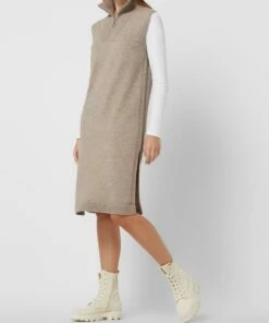 Oui Strickkleid Mit Stehkragen - Taupe