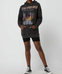 REVIEW Sweatkleid Mit Print - Anthrazit Meliert