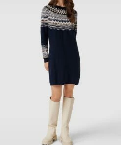 Esprit Strickkleid Mit Norwegermuster - Marineblau