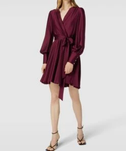 Swing Minikleid Mit Taillenband - Bordeaux Rot