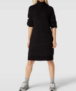 Noisy May Oversized Knielanges Strickkleid Mit Stehkragen Modell 'Robina' - Dunkelgrau Meliert