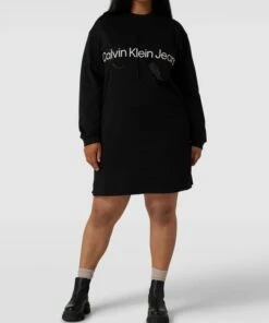 Calvin Klein Jeans Plus PLUS SIZE Sweatkleid Mit Label-Print Modell 'GLOSSY MONOGRAM' - Schwarz