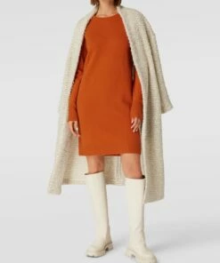 Christian Berg Woman Knielanges Strickkleid Mit Geripptem Rundhalsausschnitt - Terrakotta